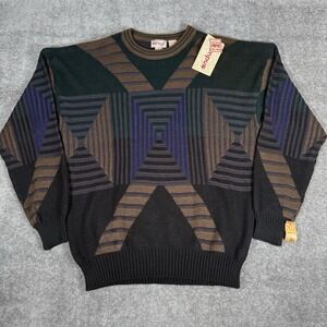 NWT VTG Campus Sweater Men's 3X Big Brown Blue Long Sleeve Geometric Crew Neck